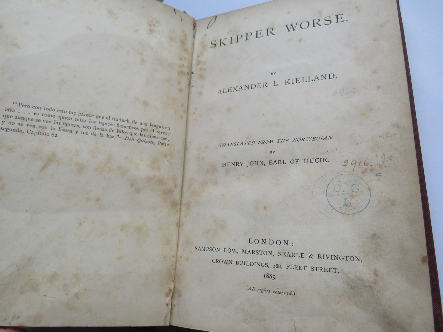 Skipper Worse By Alexander L. Kielland Translated From Norwegian By Henry John, Earl of Ducie 1885