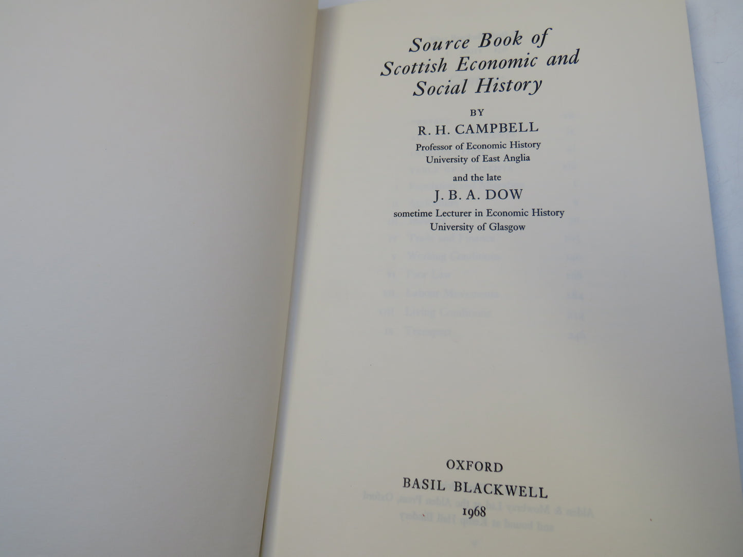 Source Book of Scottish Economic and Social History By R. H. Campbell and the Late J. B. A. Dow 1968