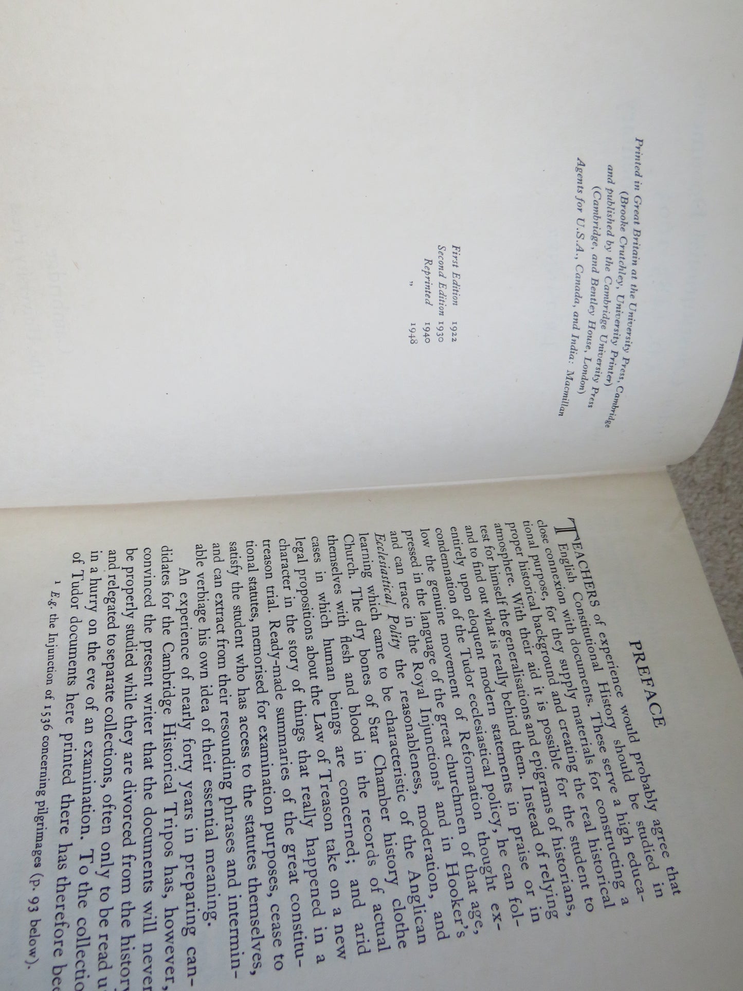 Tudor Constitutional Documents A.D. 1485-1603 With An Historical Commentary By J.R. Tanner 1948