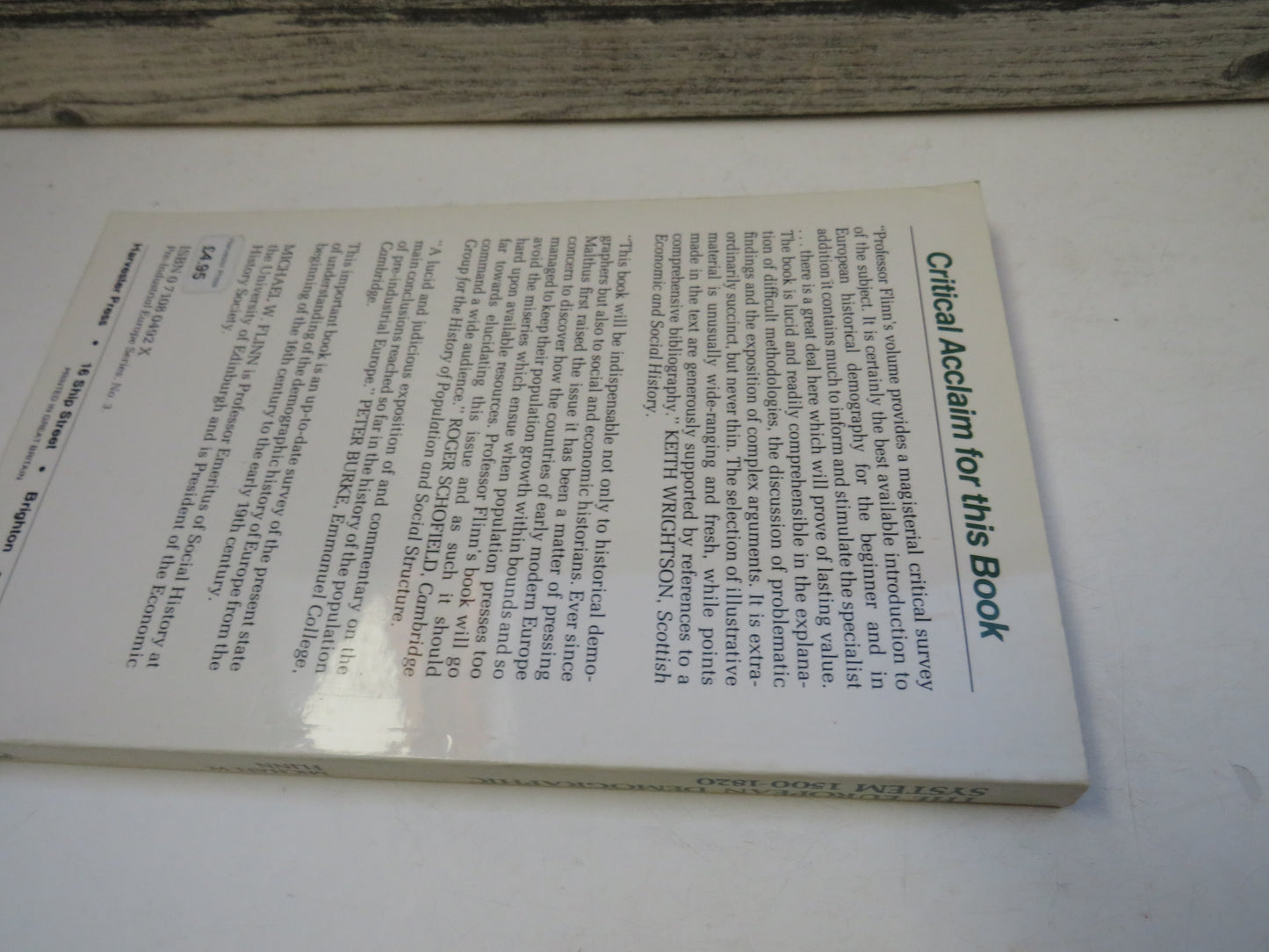 The European Demographic System 1500-1820 By Michael W. Flinn 1981