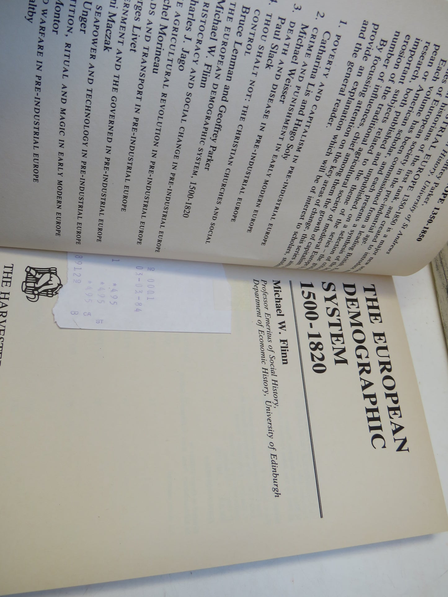 The European Demographic System 1500-1820 By Michael W. Flinn 1981