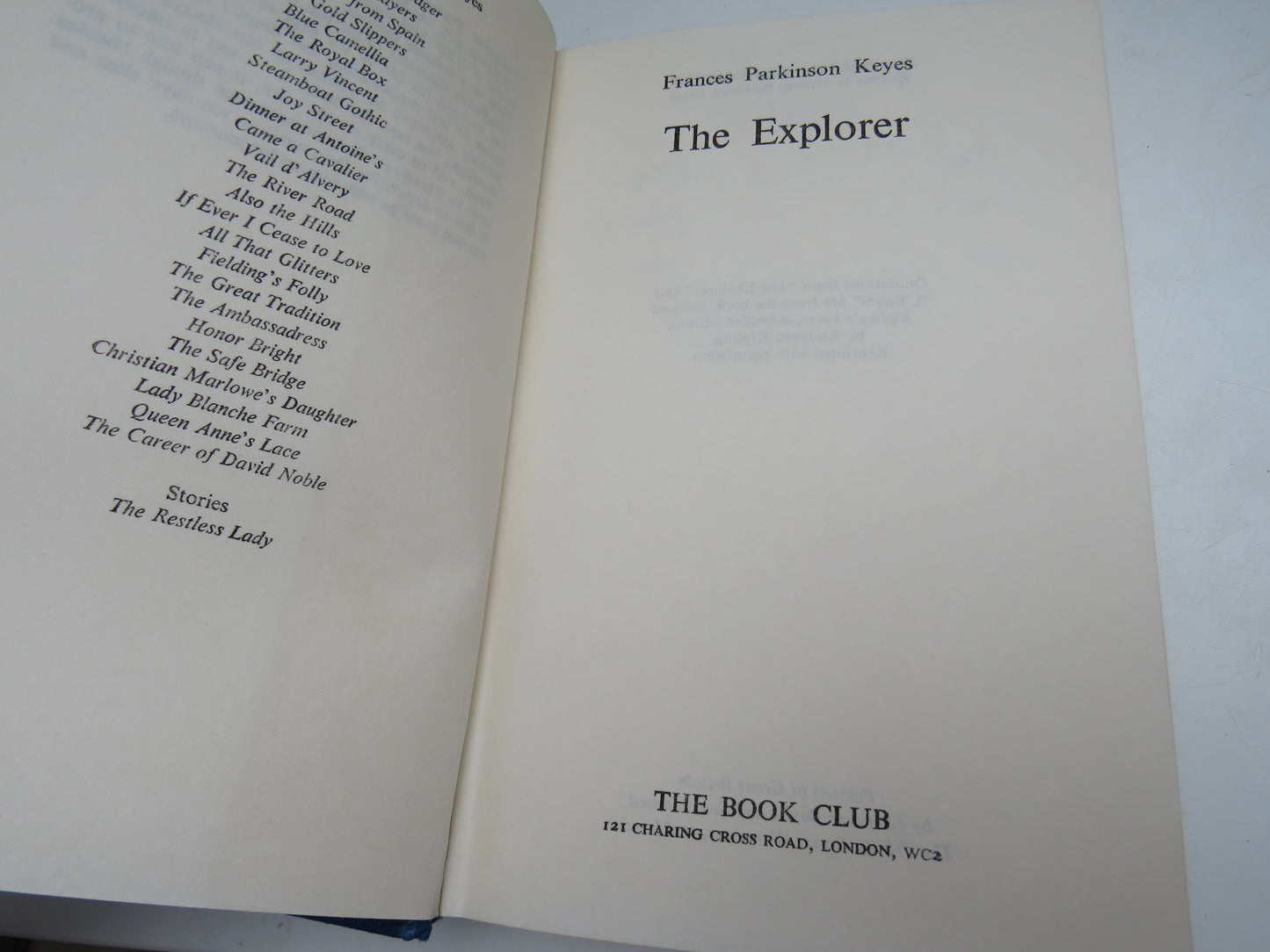 The Explorer By Francis Parkinson Keyes 1965 The Book Club