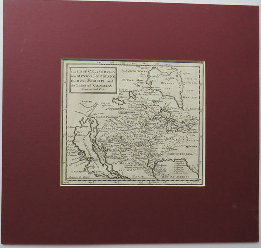 Antique Map of America From 1709 Book Isle of California, New Mexico, Louisiane, The River Misisipi and The Lake's of Canada Herman Mol Fecit