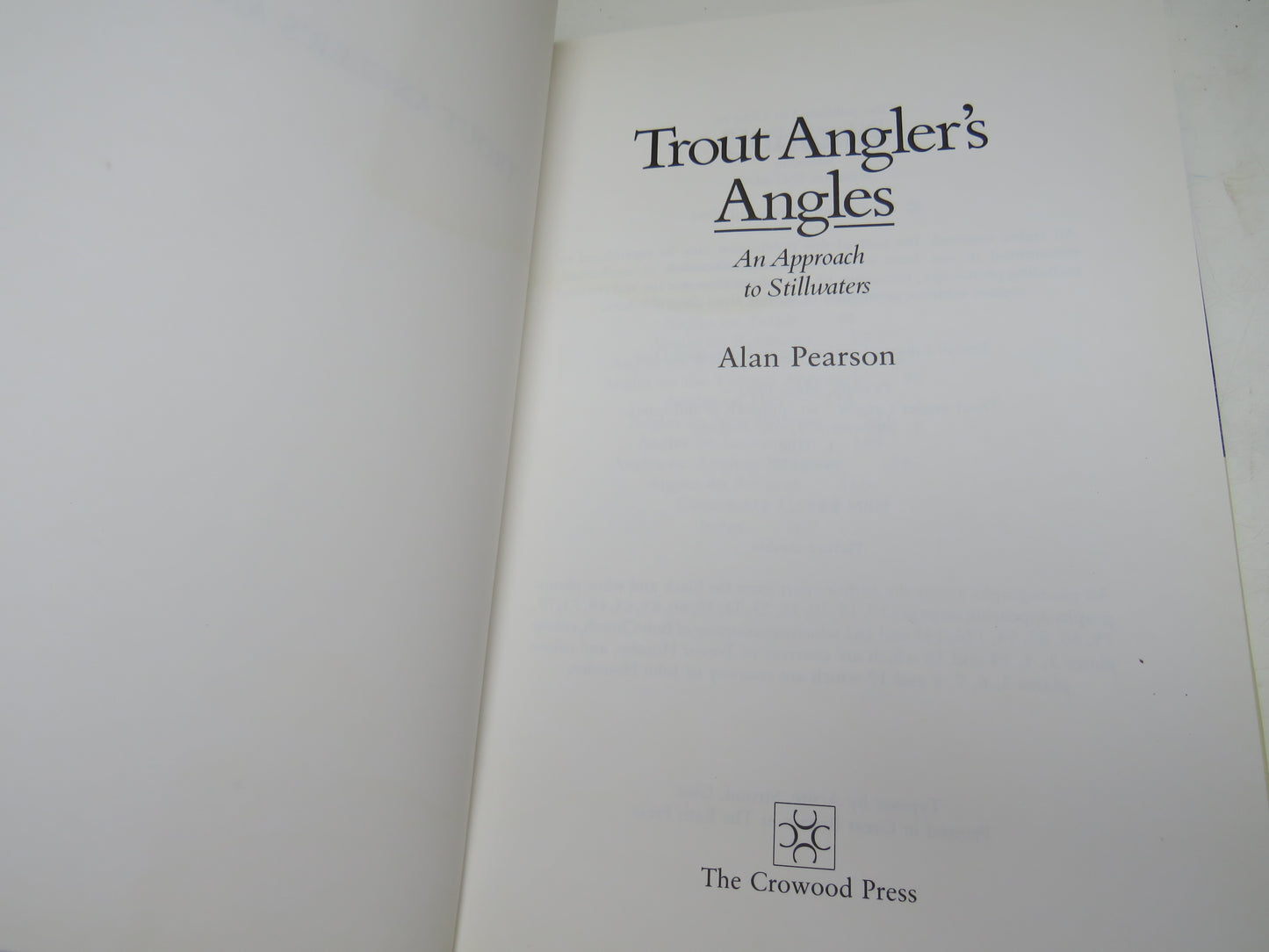 Trout Angler's Angles An Approach To Stillwaters By Allan Pearson 1990
