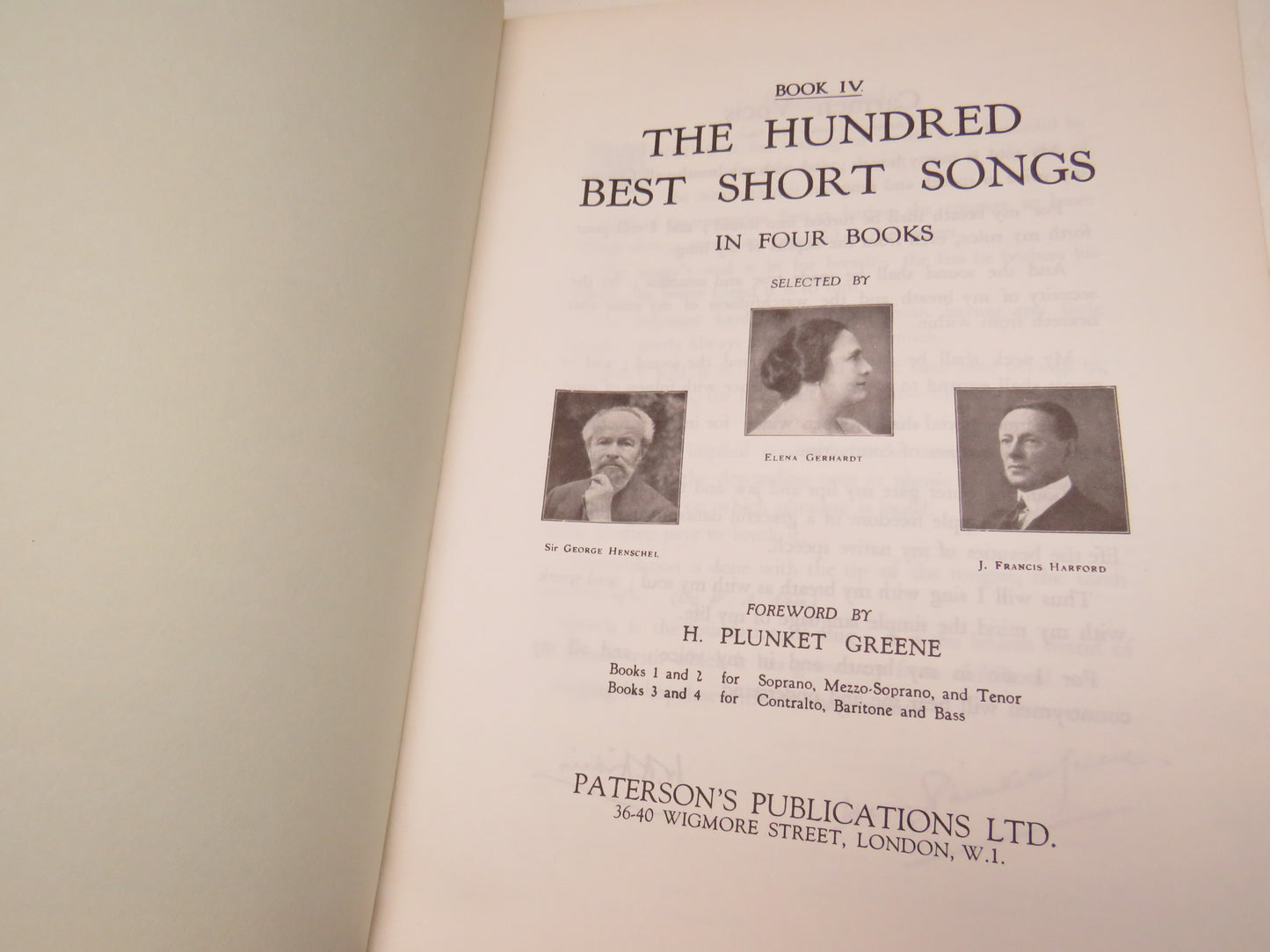The Hundred Best Short Songs Selected By Elena Gerhardt, Sir George Henschel, Francis J. Harford - Book 4