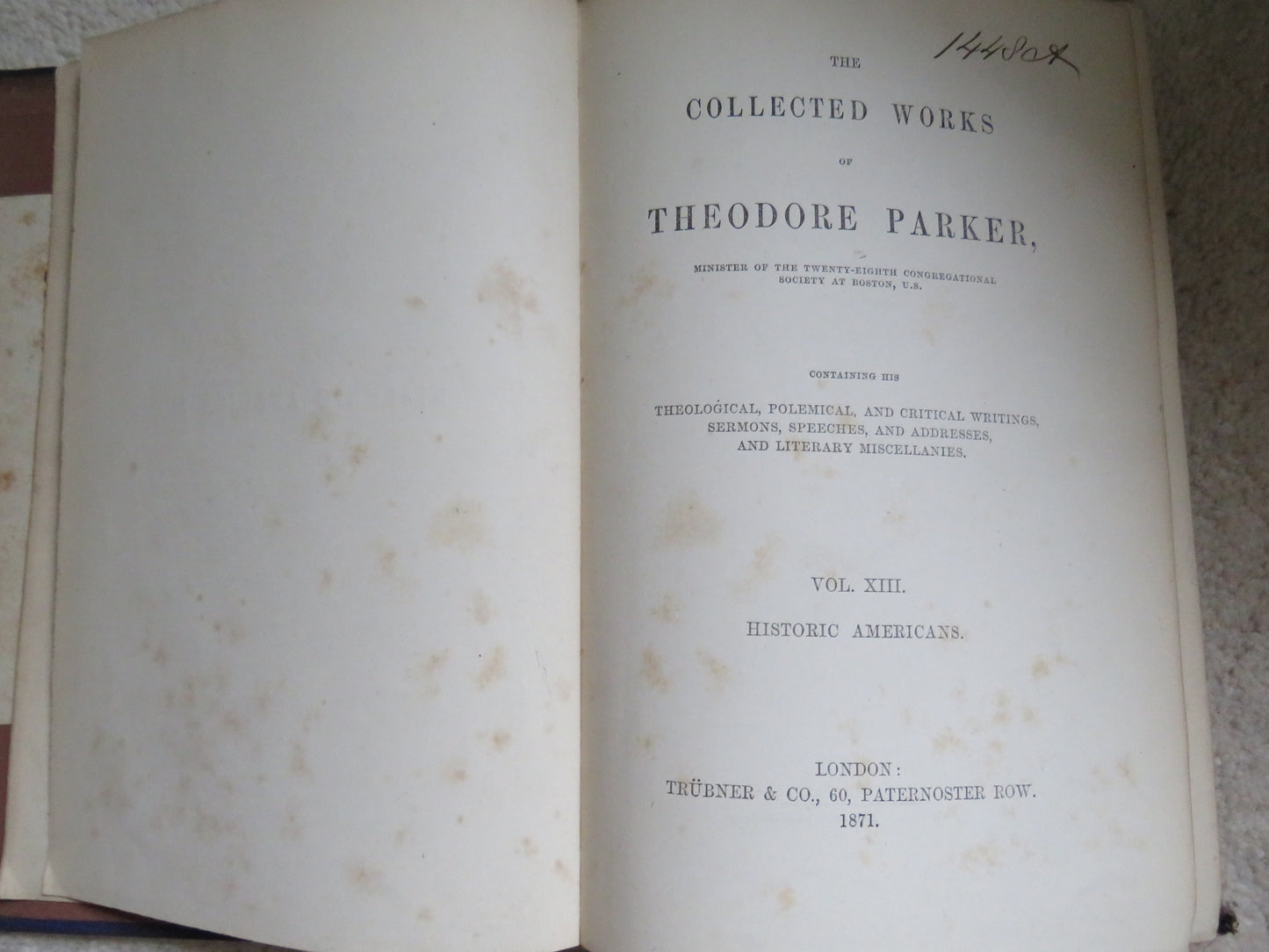 Historic Americans By Theodore Parker 1871