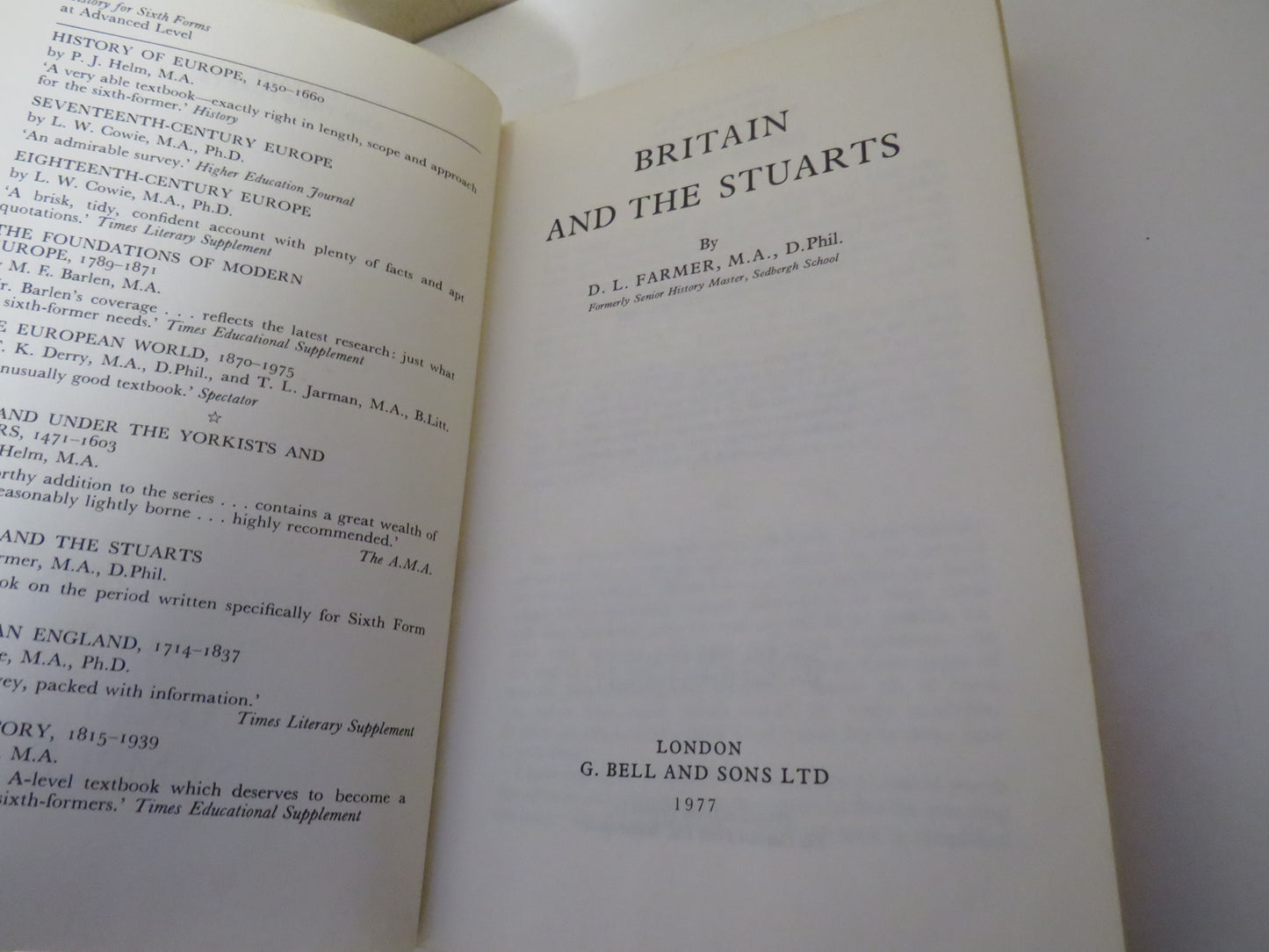 Britain and The Stuarts by D. L. Farmer, 1977