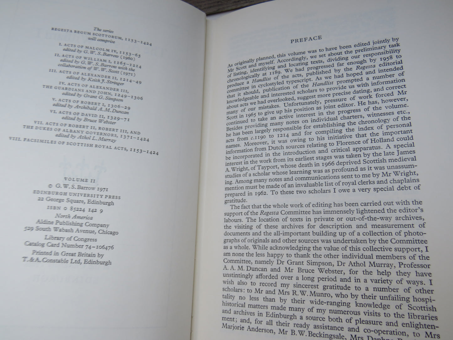 The Acts of William I King of Scots 1165 - 1214 Edited By G.W.S. Barrow 1971