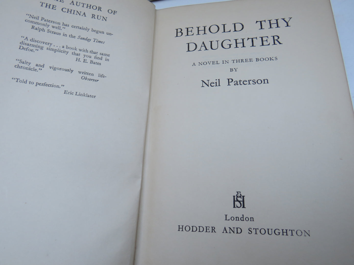 Behold Thy Daughter A Novel In Three Books By Neil Paterson 1950