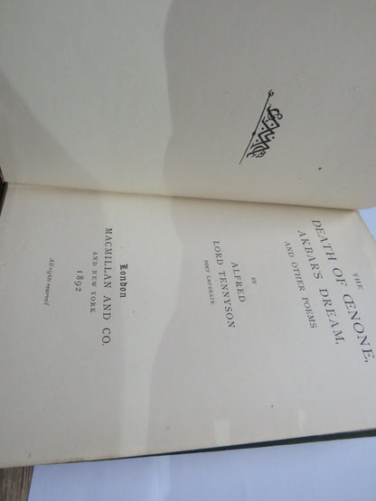 The Death of Cenone, Akbar's Dream, and Other Poems By Alfred Lord Tennyson 1892, Old Book book image 2