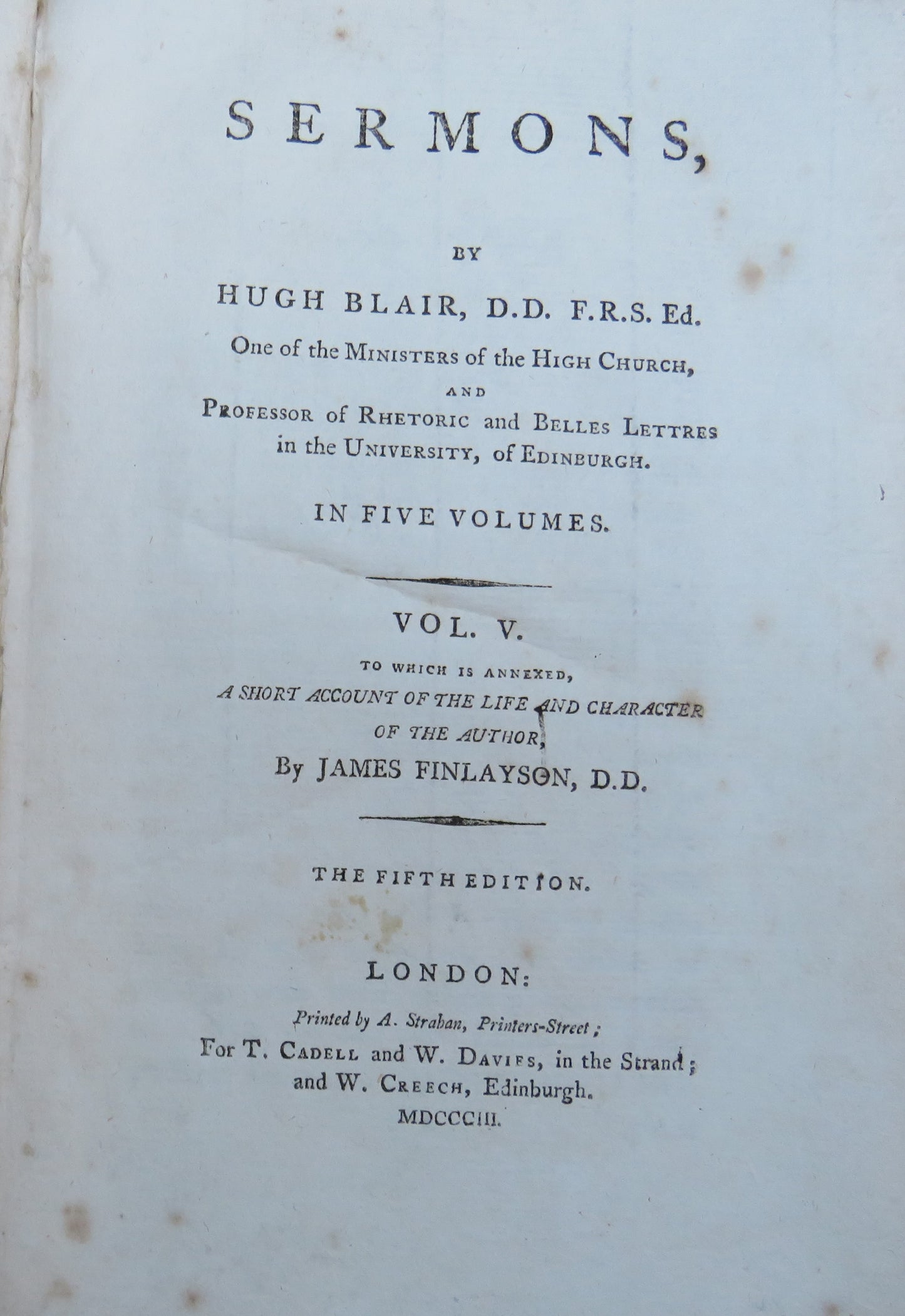 Sermons By Hugh Blair 1803 & 1805