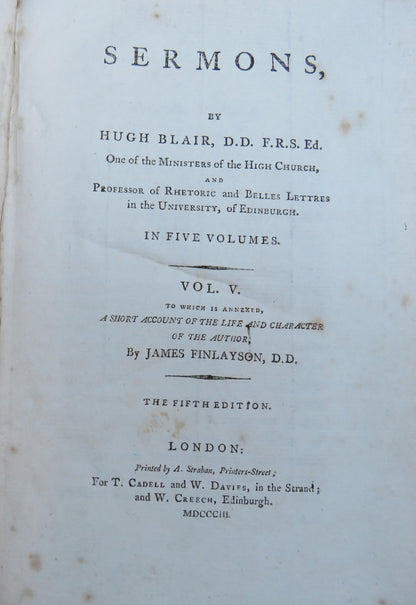 Sermons By Hugh Blair 1803 & 1805