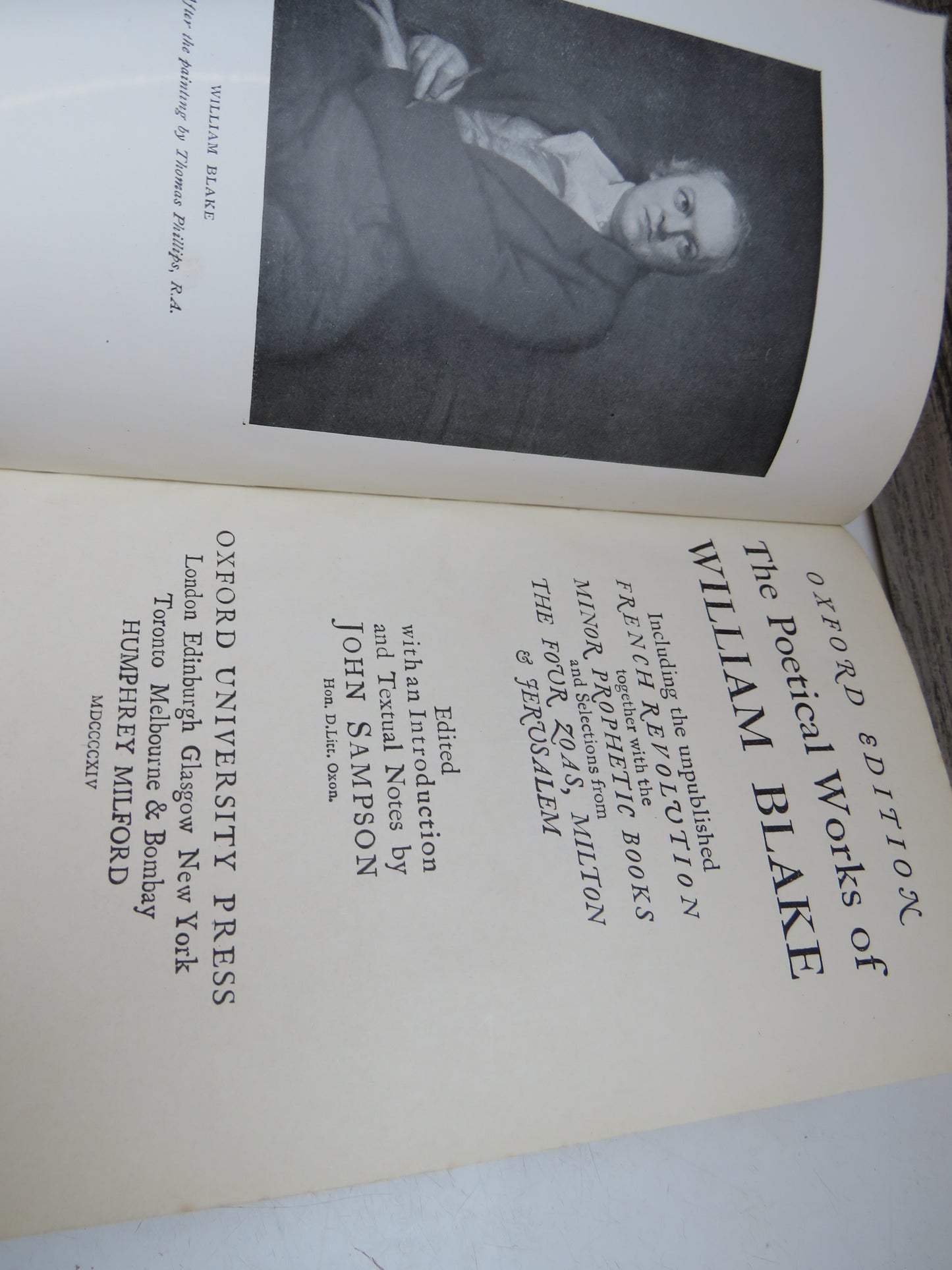 The Poetic Works of William Blake including the unpublished French Revolution together with the Minor Prophetic Books and Selections from The Four Zoas, Milton & Jerusalem, John Sampson (ed), 1914