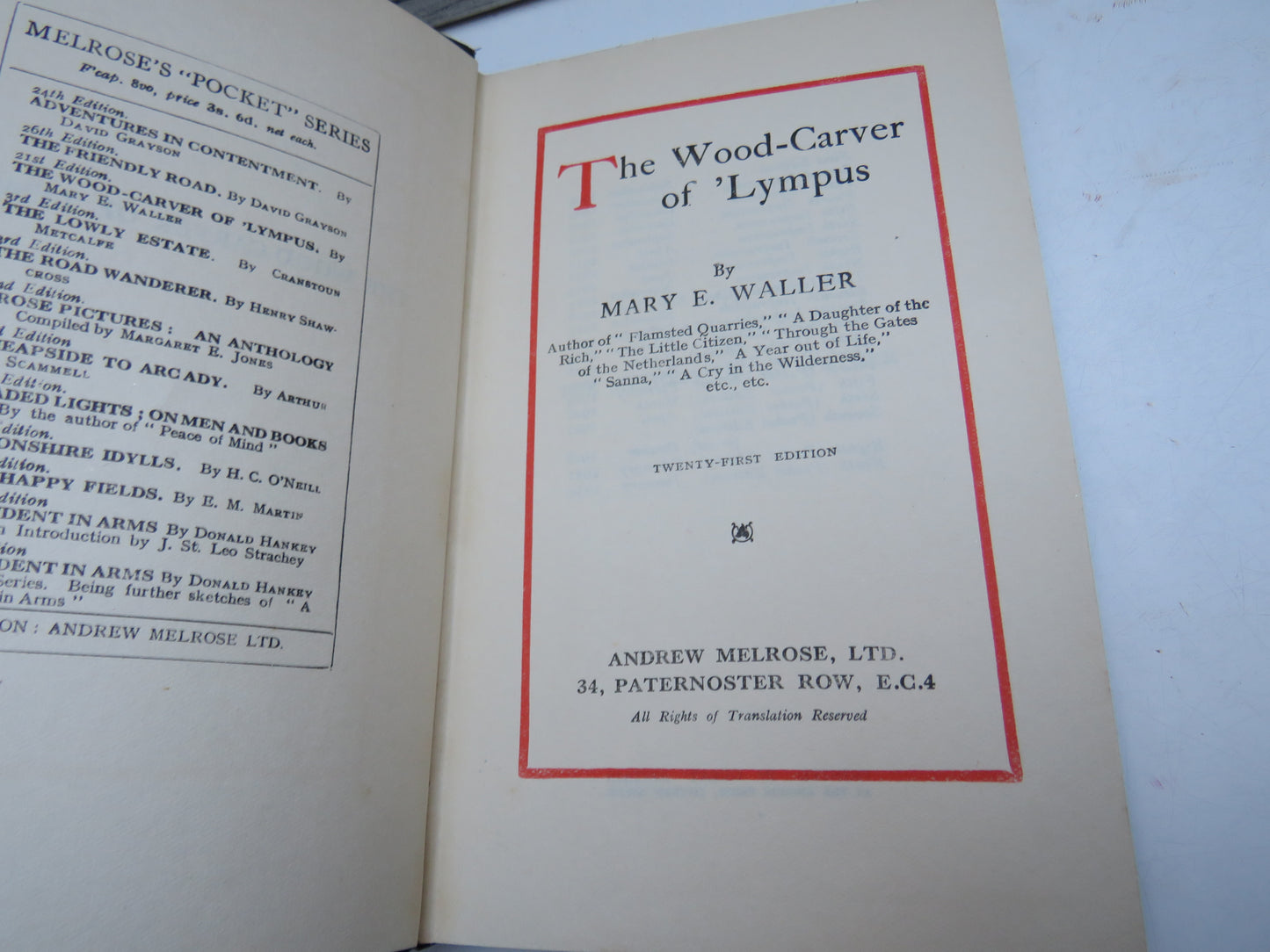 The Wood-Carver of Lympus By Mary E. Waller 1934