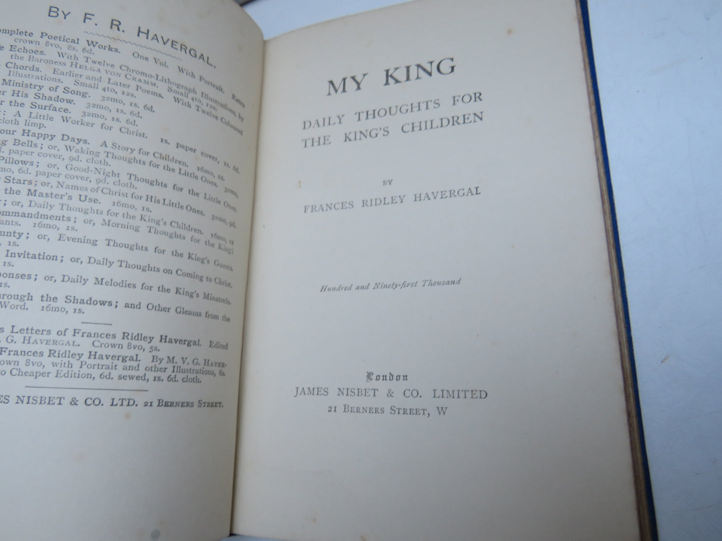 My King Daily Thoughts For The King's Children By Frances Ridley Havergal