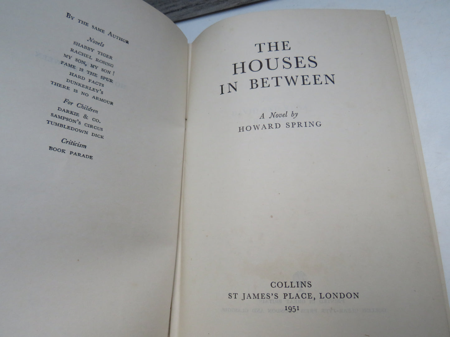 The Houses In Between A Novel By Howard Spring 1951