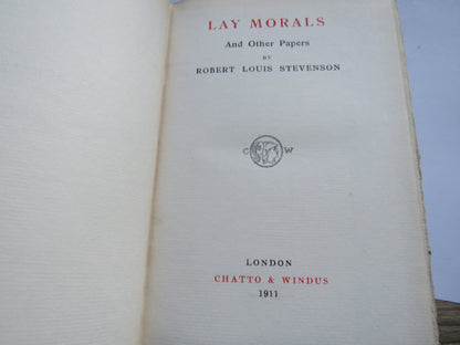 Lay Morals and Other Papers By Robert Louis Stevenson 1911 book image 3