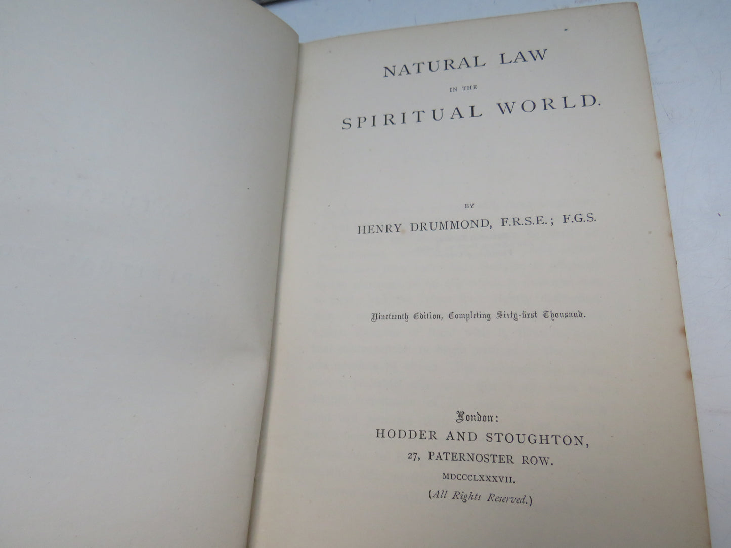 Natural Law In The Spiritual World By Henry Drummond 1887