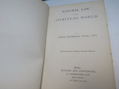 Natural Law In The Spiritual World By Henry Drummond 1887