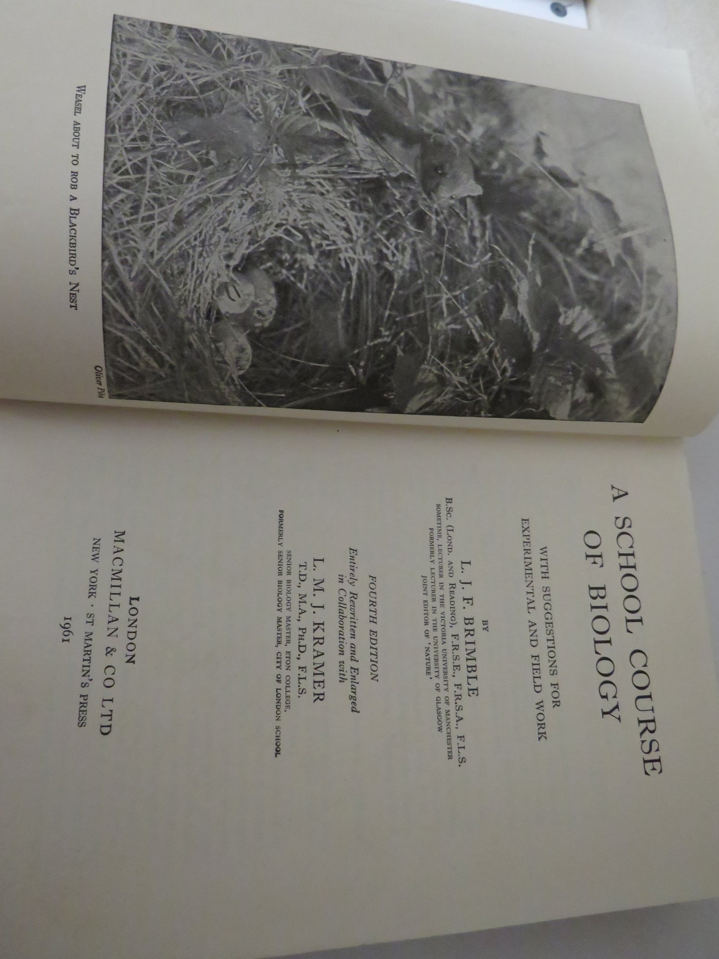 A School Course of Biology, with Suggestions for Experimental and Field Work by L. J. F. Brimble, 1961