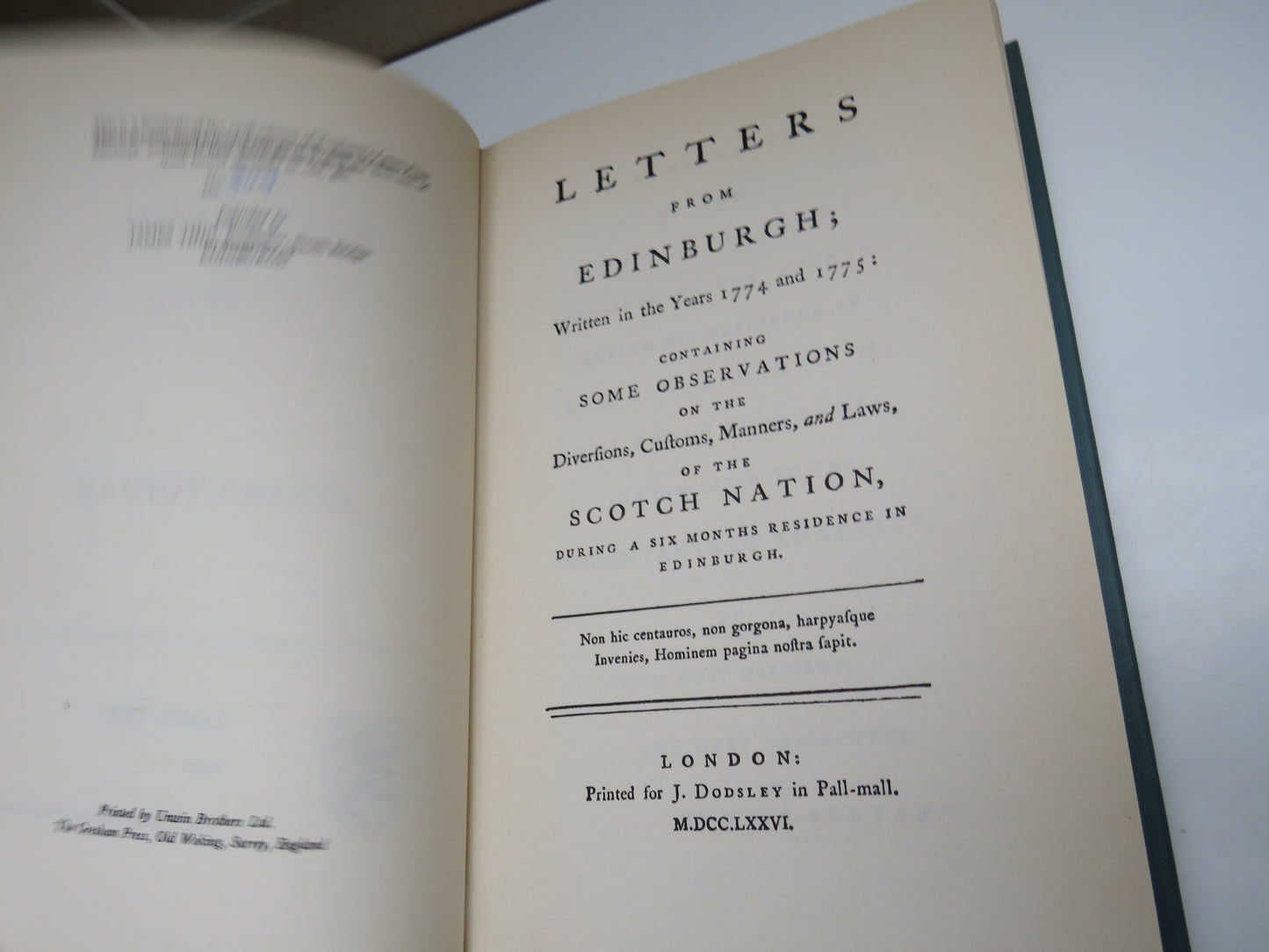 Letters From Edinburgh Written In The Years 1774 and 1775 By Edward Topham 1971