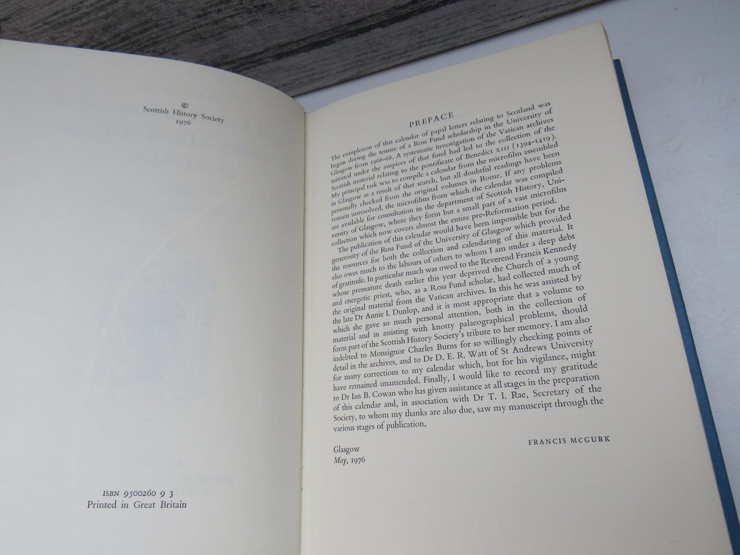 Calendar of Papal Letters To Scotland of Benedict XIII of Avignon 1394-1419 Edited By Francis McGurk 1976