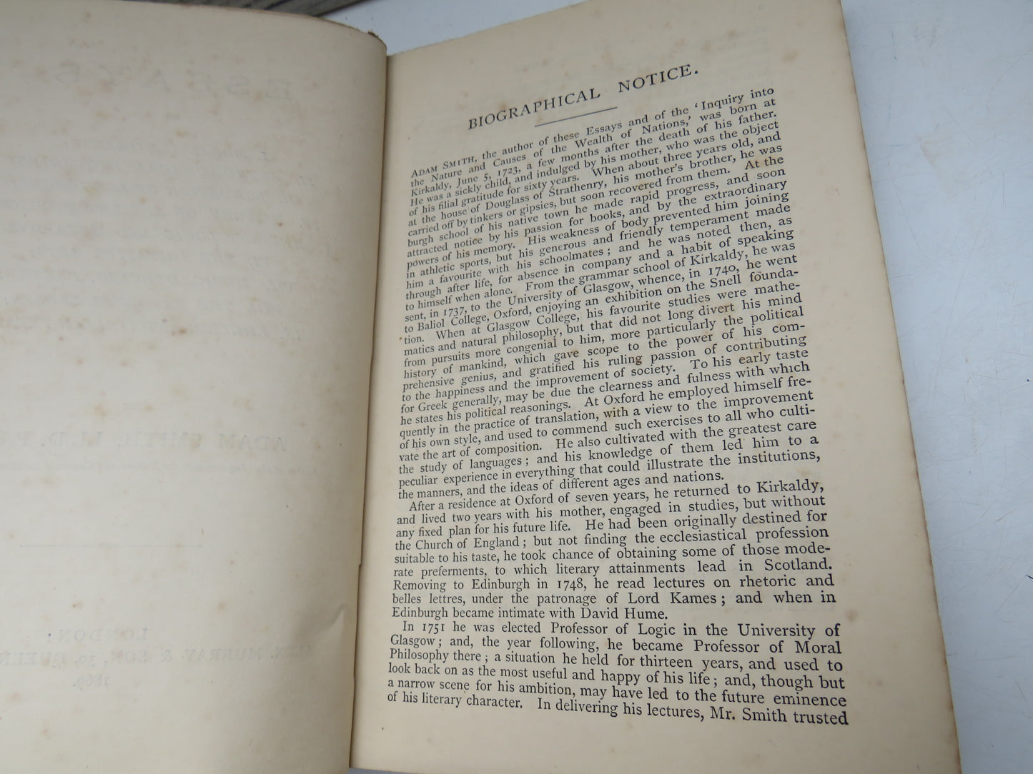 Essays On I. Moral Sentiments; II. Astronomical Inquiries; III. Formation of Languages; IV. History of Ancient Physics; V. Ancient Logic and Metaphysics; VI. The Imitative Arts; VII. Music, Dancing Poetry;   By Adam Smith 1869