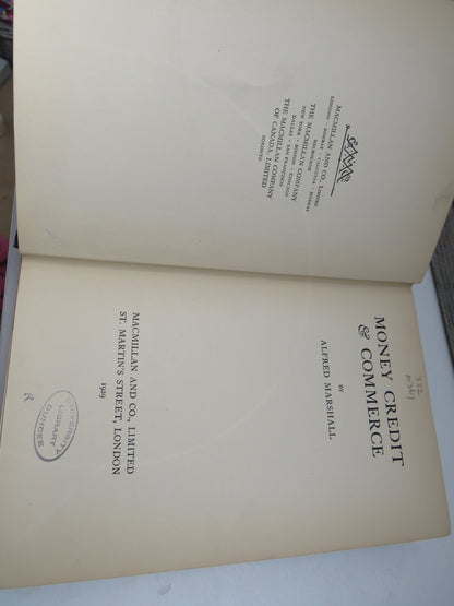 Money Credit & Commerce By Alfred Marshall 1929