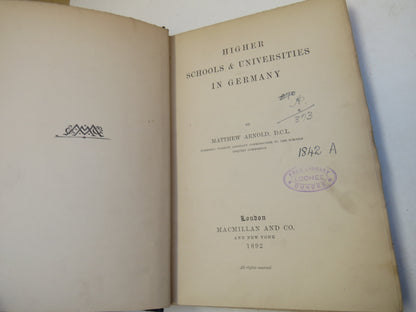 Higher Schools & Universities In Germany By Matthew Arnold 1892 book image 4