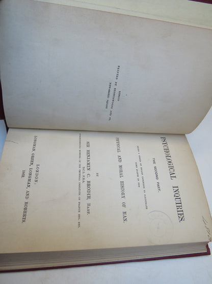 Psychological Inquires The Second Part Physical and Moral History of Man By Sir Benjamin C. Brodie 1 book image 3