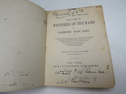 Dick's Mysteries Of The Hand Or Palmistry Made Easy Translated and Abridged By A. G. and N. G. 1884 book image 5