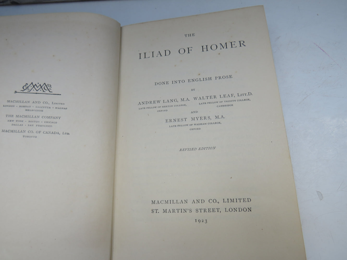 The Iliad of Homer Done Into English Prose By Andrew Lang 1923