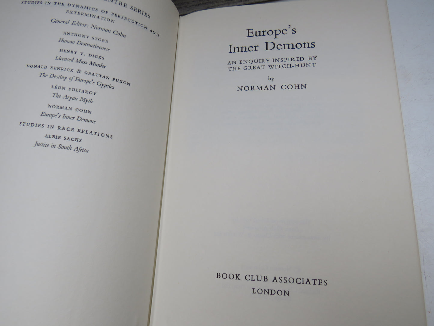 Europe's Inner Demons An Inquiry Inspired By The Great Witch Hunt By Norman Cohn 1975