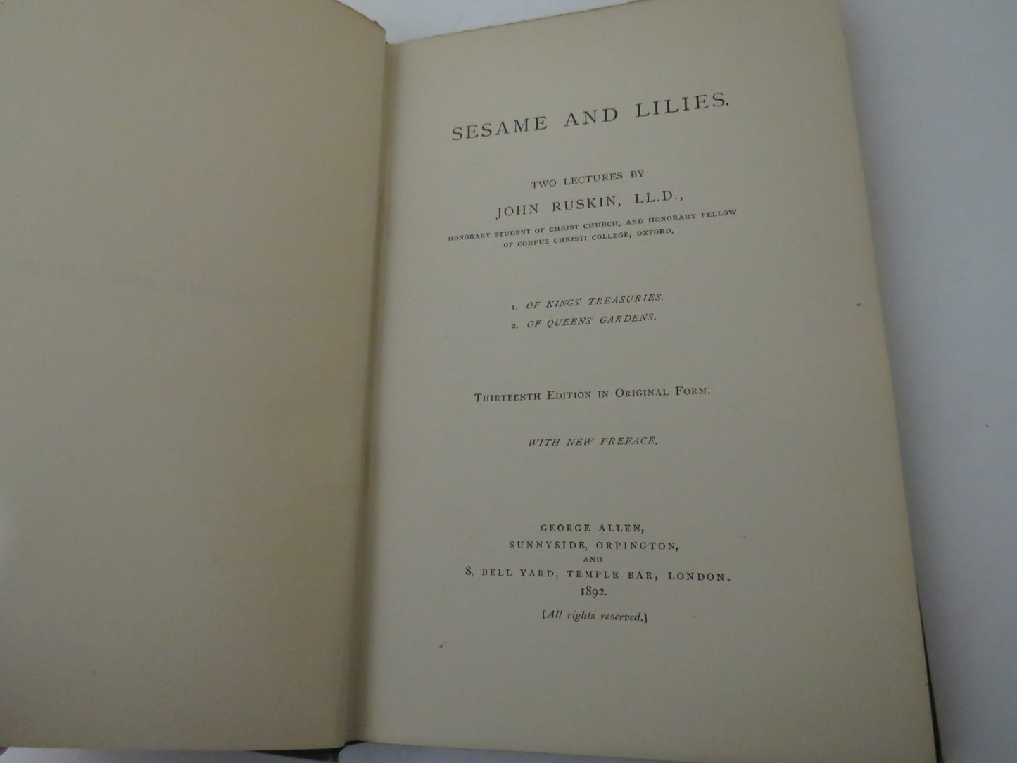 Sesame and Lilies Two Lectures By John Ruskin 1892