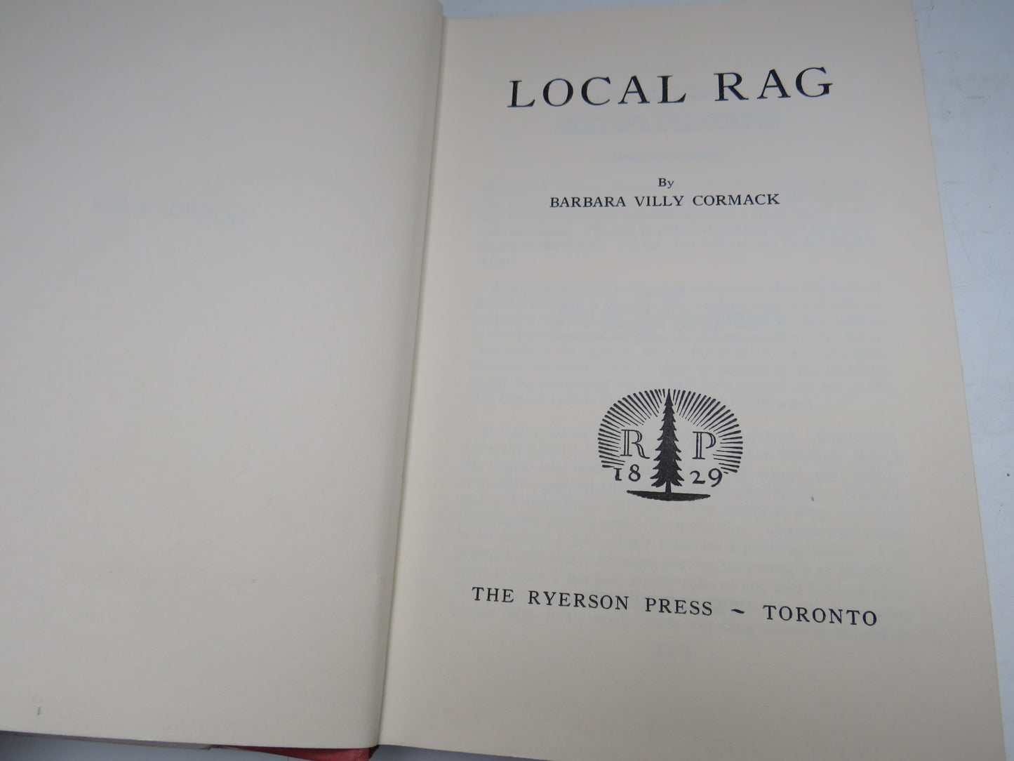 Local Rag By Barbara Villy Cormack 1951 1st Edition Author Signed
