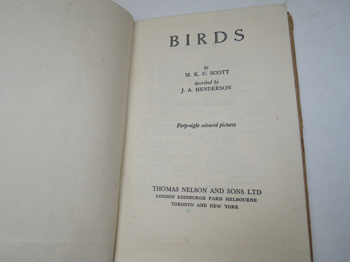 Birds By M.K. C. Scott Described By J.A. Henderson