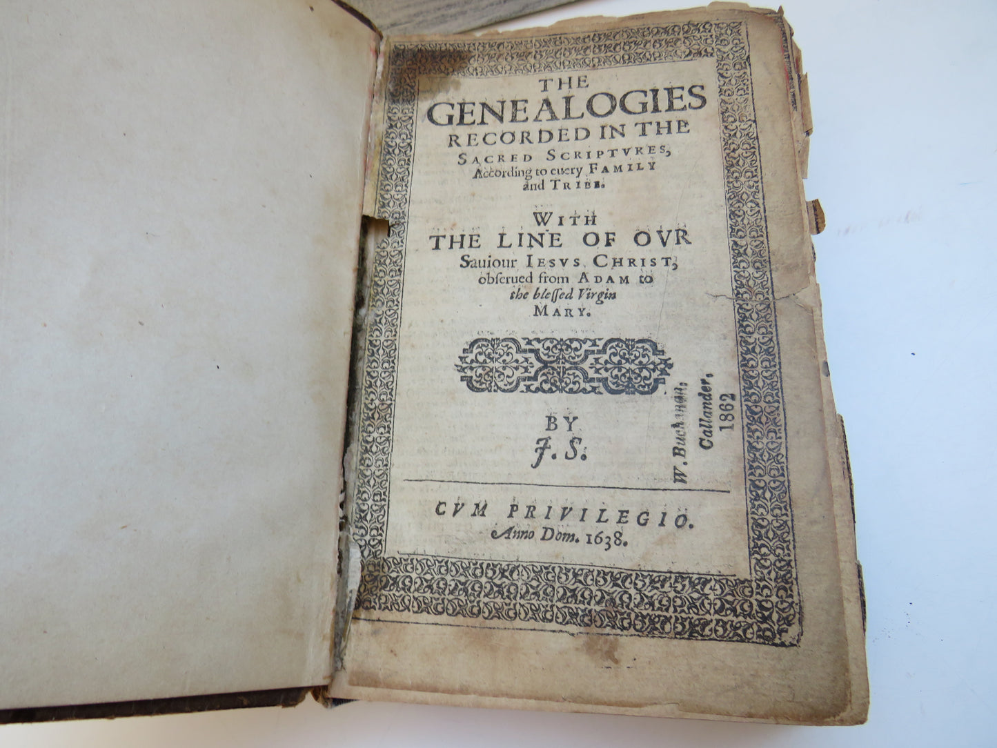 Rare 17thC Antique Book - The Holy Bible Containing The Old Testament and The New 1639 The Genealogies Recorded In The Sacred Scriptures, According To Every Family and Tribe" dated 1638
