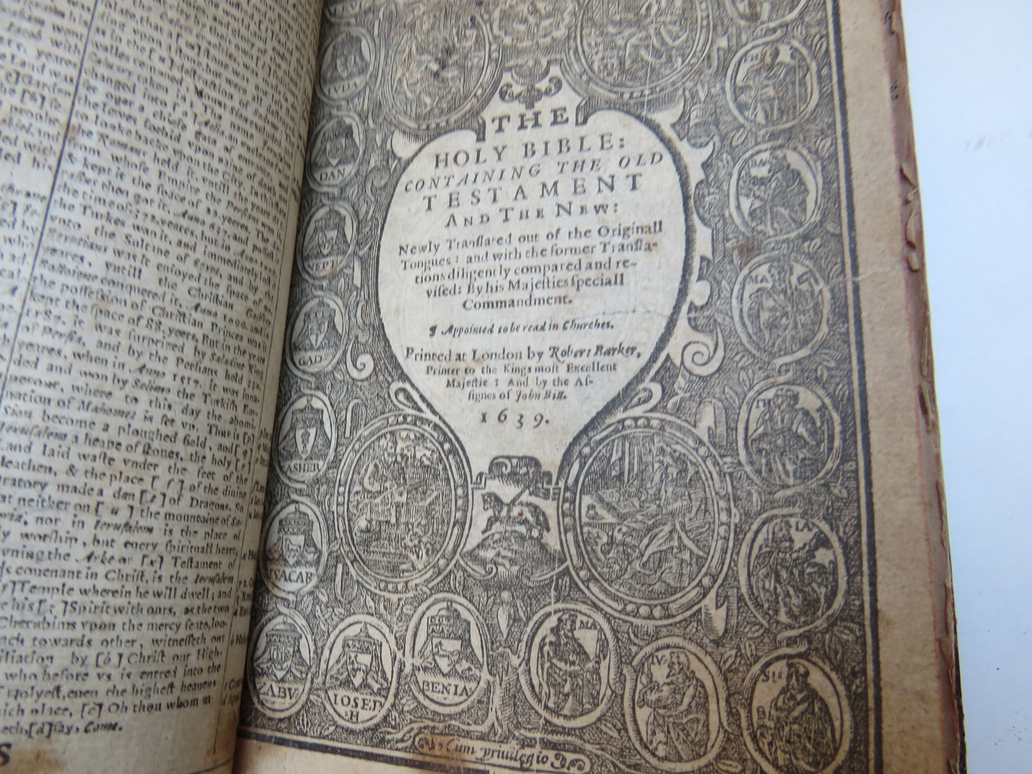 Rare 17thC Antique Book - The Holy Bible Containing The Old Testament and The New 1639 The Genealogies Recorded In The Sacred Scriptures, According To Every Family and Tribe" dated 1638