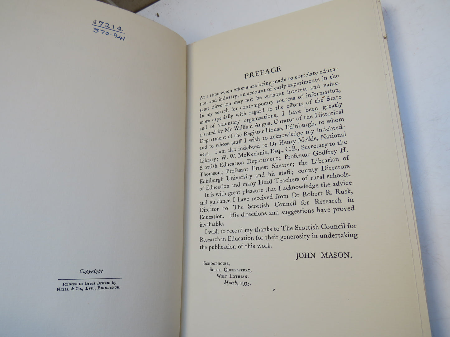 A History of Scottish Experiments In Rural Education From The Eighteenth Century To The Present Day By John Mason 1935