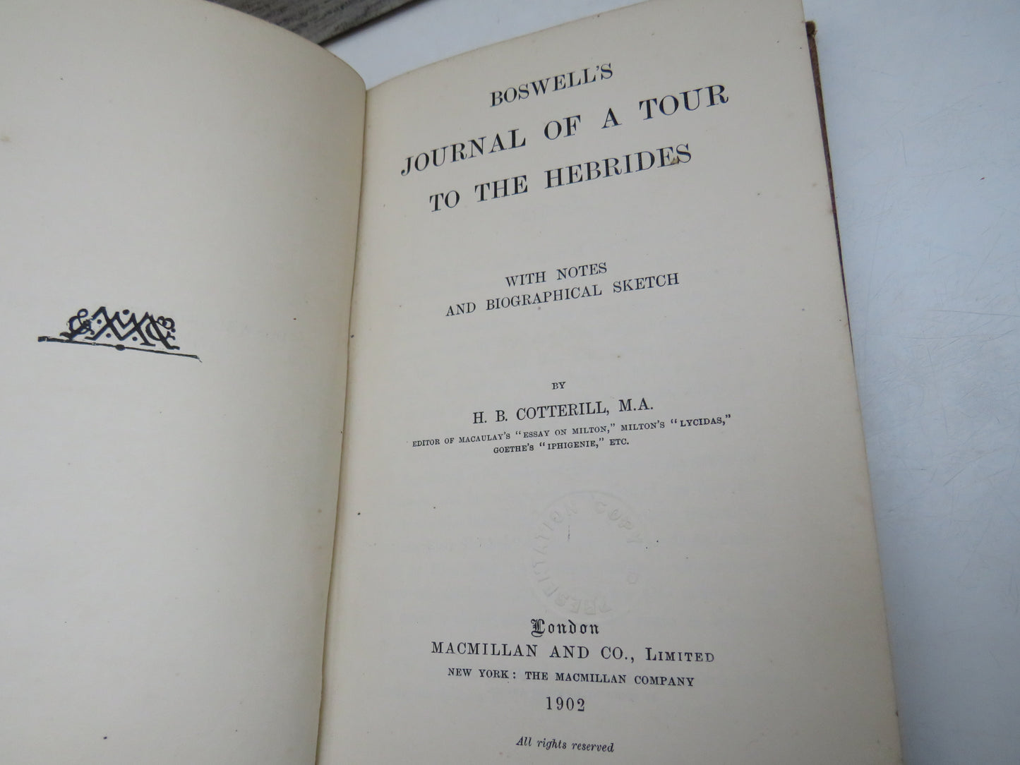 Boswell's Journal Of A Tour To The Hebrides With Notes And Biographical Sketch By H. B. Cotterill 1902