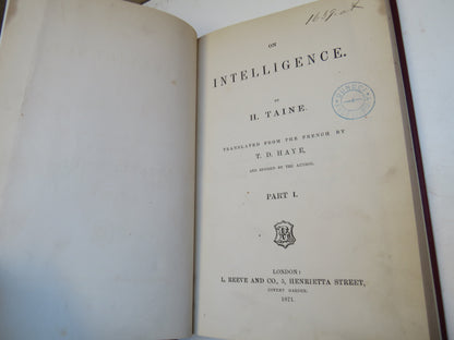 On Intelligence By H. Taine Translated From The French By T.D. Haye Part I 1871 book image 4