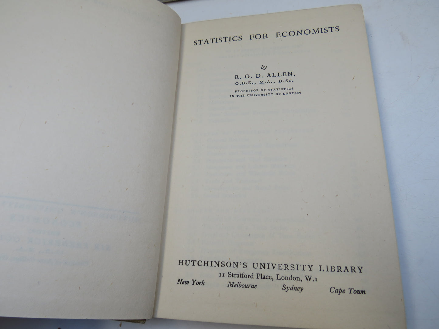Statistics For Economists By R.G.D. Allen