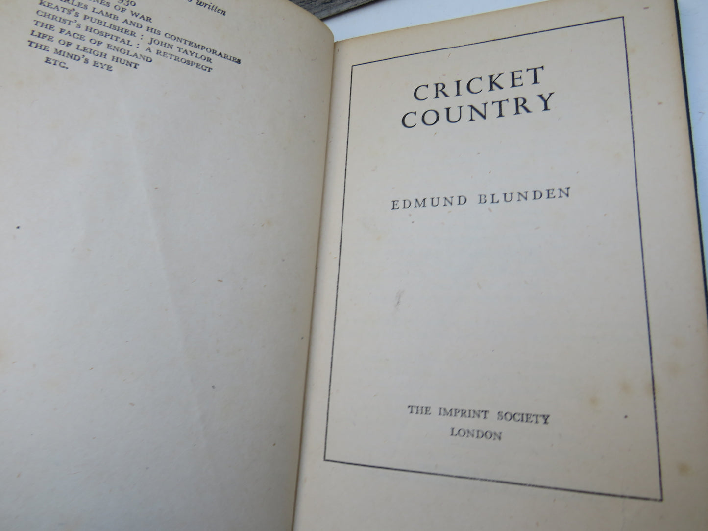 Cricket Country By Edmund Blunden 1945
