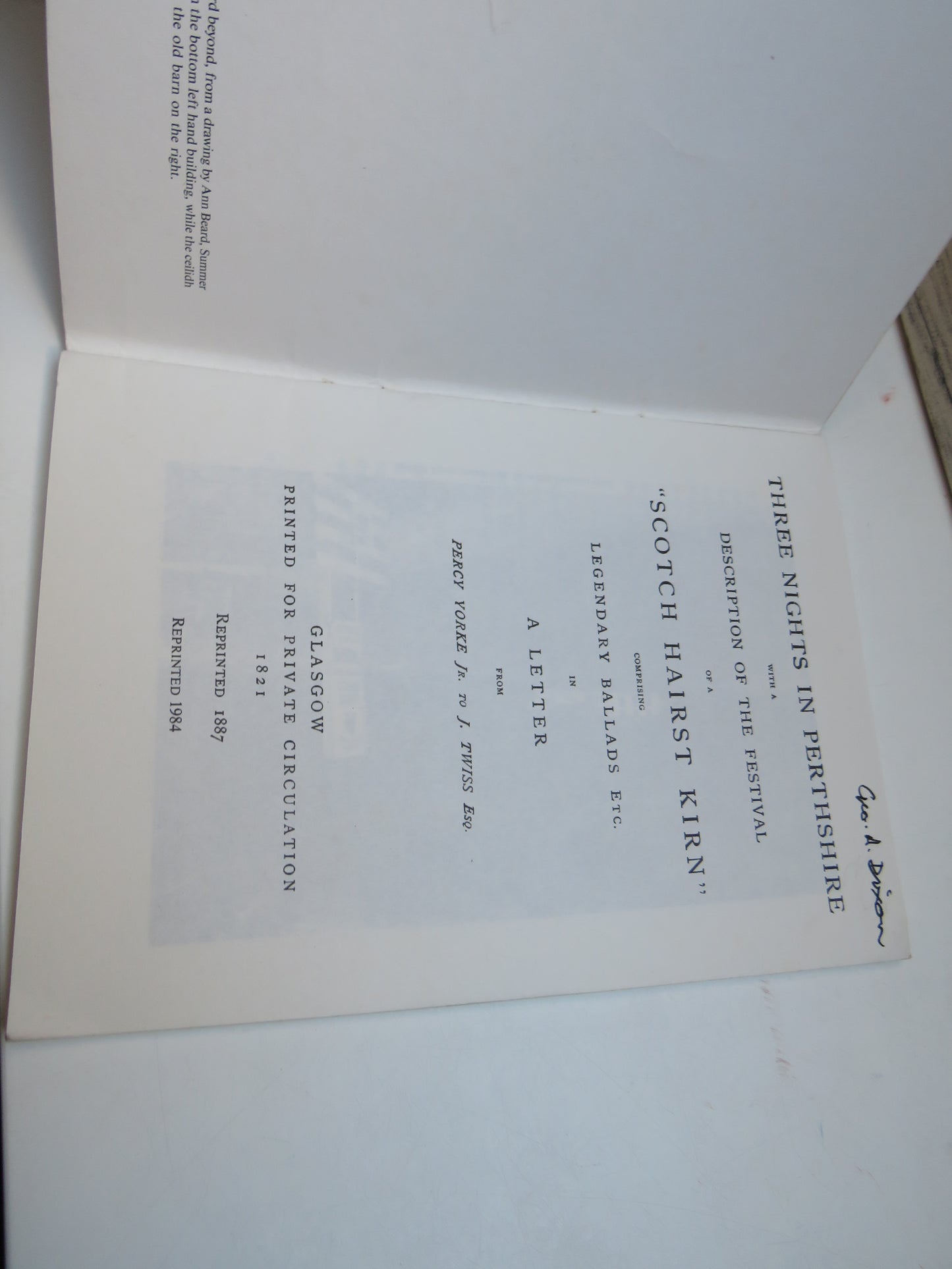 Three Nights In Perthshire With A Description of the Festival of a "Scotch Hairst Kirn" By Percy Yorke 1984