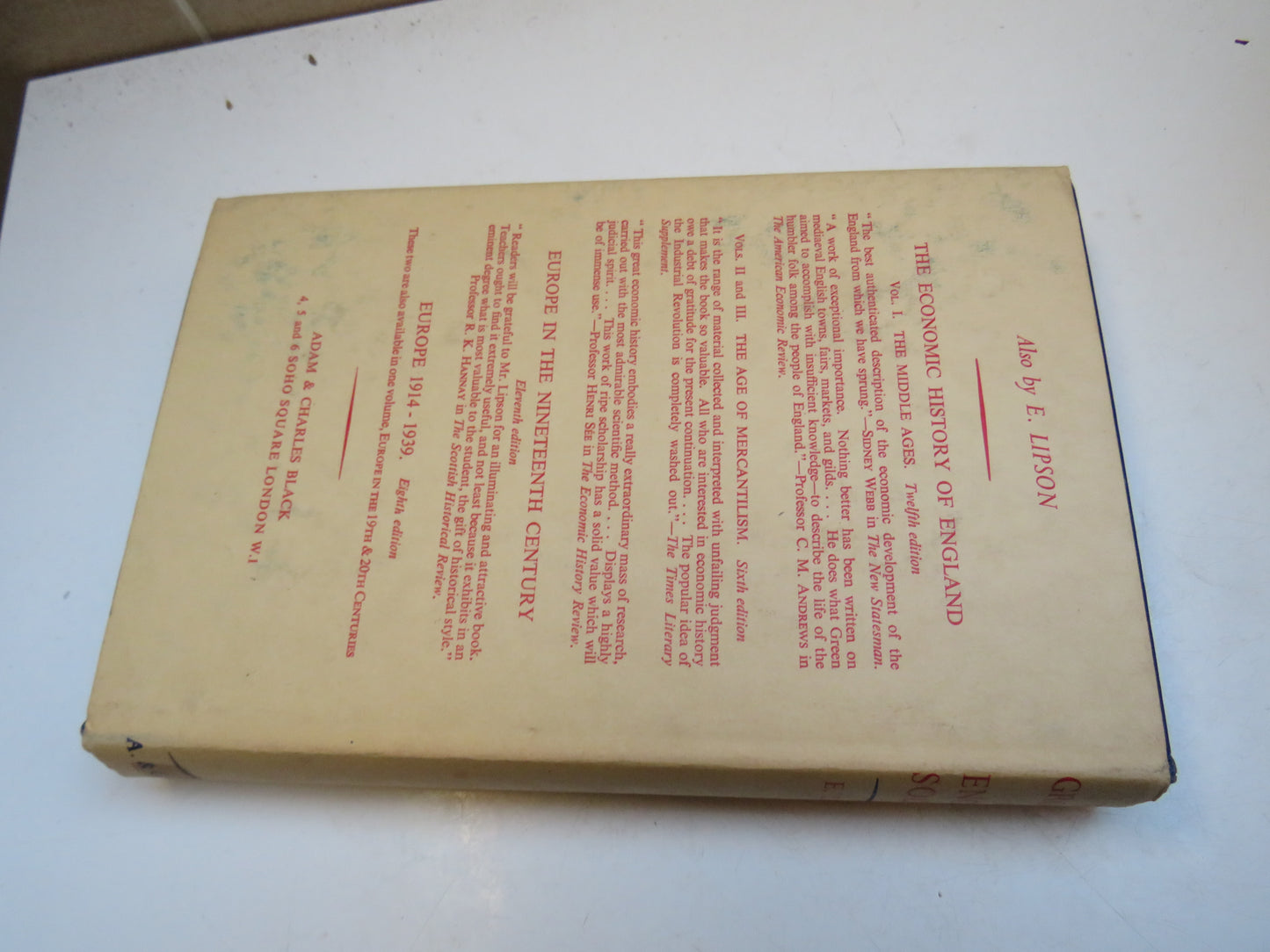 The Growth Of English Society A Short Economic History By E. Lipson 1964