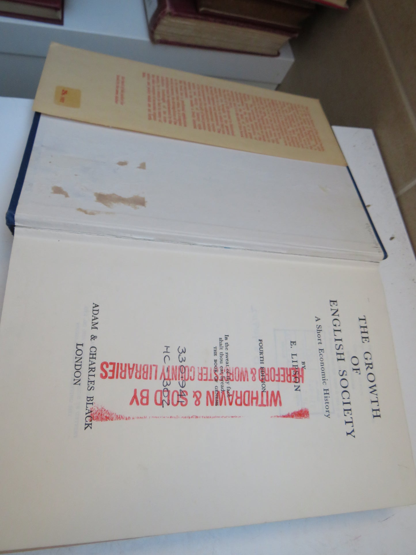 The Growth Of English Society A Short Economic History By E. Lipson 1964