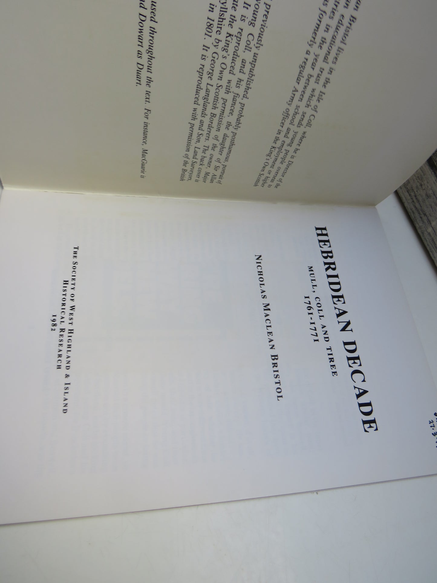 Hebridean Decade Mull, Coll and Tiree 1761-1771 By Nicholas Maclean Bristol 1982