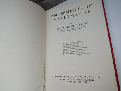 Amusements In Mathematics By Henry Ernest Dudeney 1941