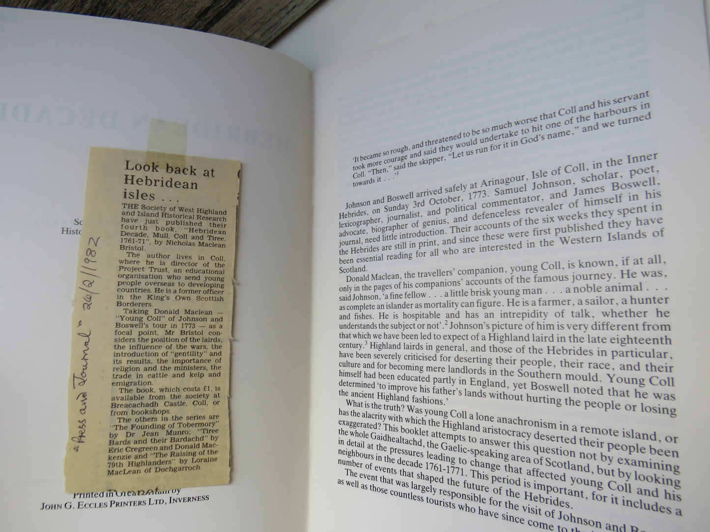 Hebridean Decade Mull, Coll and Tiree 1761-1771 By Nicholas Maclean Bristol 1982
