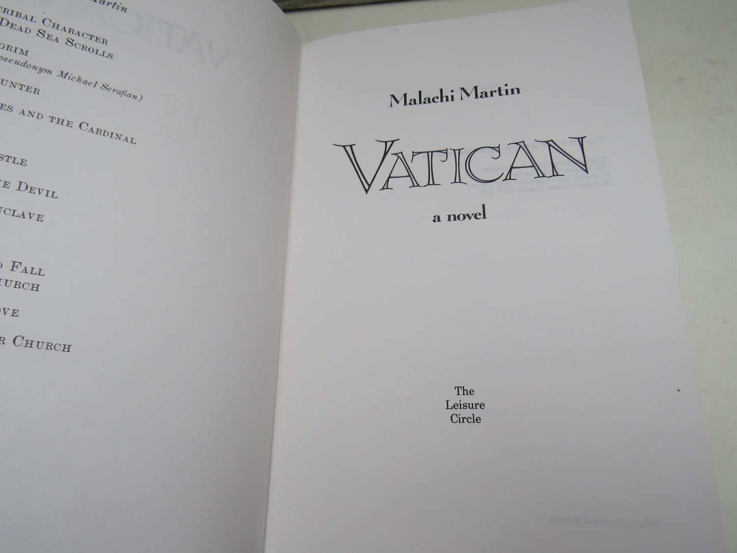 Vatican A Novel By Malachi Martin 1986 1st Edition